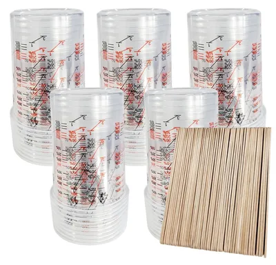 Messbecher 600 ml, 50 Stück mit 50 Mischstäbchen, transparent