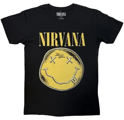 Produktbild von Nirvana - "Happy Face Infill Distressed" T-Shirt für Herren/Damen Uni RO15713 (L) (Schwarz)
