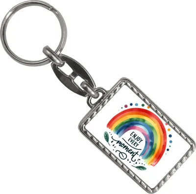 Produktbild von Regenbogen Schlüsselanhänger mit Bordüre mit Spruch Enjoy every moment