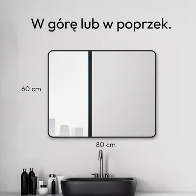 Zdjęcie produktu dla Lustro ?azienkowe czarne TALOS Black Living 80x60 cm - Lustro czarne odpowiednie do wilgotnych pomieszcze? dzi?ki aluminiowej ramie - Lustro ?cienne z wysokiej jako?ci aluminiow? ram?