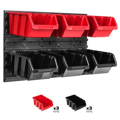 Produktbild von Lagersystem Wandregal 576 x 390 mm | 6 stck. Box | Stapelboxen Schüttenregal Sichtlagerkästen | Extra Starke Wandplatten | Regal Erweiterbar | Werkstattregal Lagerregal Werkstattwandregal Steckregal