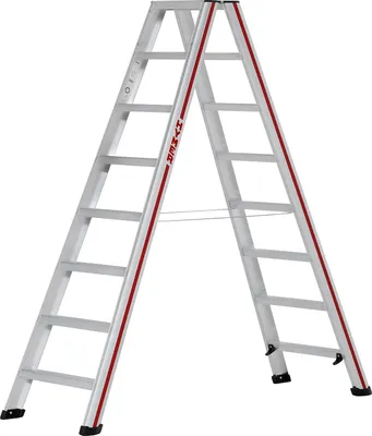 Produktbild von Hymer Stufenstehleiter, beidseitig begehbar, 2x8 Stufen, senkr. Höhe 1,80 m, Reichhöhe 3,37 m, Gewicht 10,8 kg