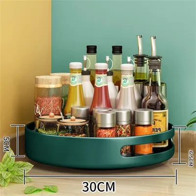 Produktbild von Gewürzregal Drehbar, Drehteller 30cm, Drehbares Gewürzregal Organizer für Schrank Speisekammer Küche Arbeitsplatte Kühlschrank Büro, grün