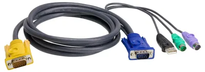 Produktbild von ATEN PS/2-USB-KVM-Kabel, 3 m, 3 m, PS/2, PS/2, VGA, Schwarz, 2 x PS/2, USB A, HDB-15