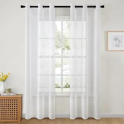 Obrázek produktu pro Omgoods - Transparentní záclony z voilu, rozměry 40 x 96 palců - Elegantní sada 2 kusů, bílé barvy