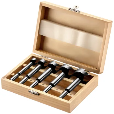 Produktbild von Wiltec Forstner-Bohrersatz 5-teilig, Lochbohrer in 5 Größen 15-35 mm, Stahlbohrer Zubehör für Bohrmaschine, präzise Holz-Arbeiten mit Topfbohrer
