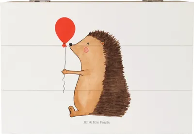 Produktbild von Mr. & Mrs. Panda holzschatulle Igel Luftballon 22 x 15 cm - Weiß - Geschenk, Herzlichen Glückwunsch, Ballon, Happy Birthday, Lustige Sprüche, fotobox, truhe holz, kiste