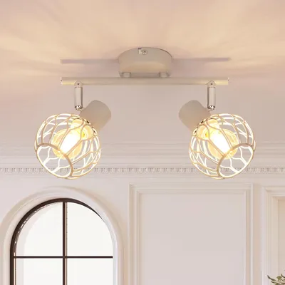 Immagine prodotto di ZMH Lampada da soffitto a LED, 2 luci, colore grigio, attacco E14, metallo. Lampada per cucina, orientabile a 350°, lampada per soggiorno, faretti da soffitto, illuminazione interna, adatta per corridoi e cucine