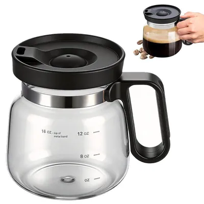 Produktbild von Kaffeeglas mit Henkel & Deckel,475ml Kaffeebecher aus Borosilikatglas, Hitzebeständige Glastasse mit Trinkhalm-Öffnung & auslaufsicherem Reisedeckel, Transparent