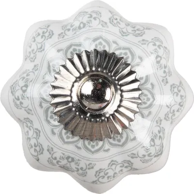 Produktbild von Clayre & Eef Türknauf Ø 4.5 cm Weiß Grau Keramik Blumen