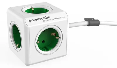 Produktbild von allocacoc PowerCube Erweitert, Mehrfachsteckdosendieb mit 5 würfelförmigen Steckdosen (weiß und grün)