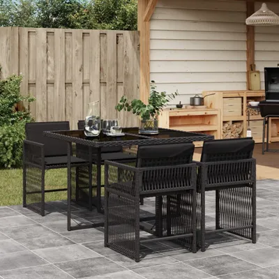 Produktbild von Möbel 5-tlg. Garten-Essgruppe mit Kissen Schwarz Poly Rattan - Loungegruppe 3211615