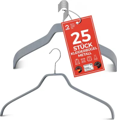 Produktbild von MAWA Kleiderbügel, 25er-Set, rutschfest, 45 cm, Silber, für Hemden & Blazer