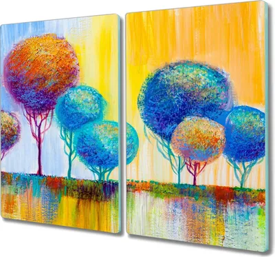 Produktbild von Coloray Kochplattenabdeckung Herdabdeckplatte 2x30x52 cm Hackbrett Schneidebrett Küchenbrett - Malerei Baum