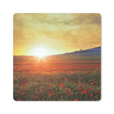 Produktbild von MuchoWow® Mauspad Mousepad Italien - Sonnenuntergang - Mohnblume 20x20 cm - Mousepads - Maus Mat - Pad - Mausunterlage - Desk Mat - Bureauartikeln