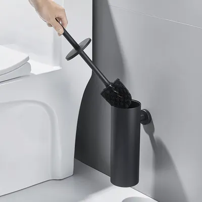 Produktbild von Auralum Edelstahl Toilettenbürste, schwarze Klobürste mit Wandbefestigung, WC-Bürstenhalter Garnitur, rostfreie Bad Toilettenzubehör