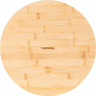 A round bamboo cutting board with the brand name 'TOPFANN' printed in the center.
