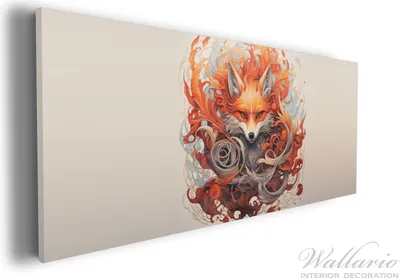 Produktbild von Wallario Premium Leinwandbild Flammenfuchs in Größe 30 x 75 cm