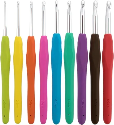 Produktbild von 9X Häkelnadeln Nadelset Aluminium mit bunten Gummigriff Stricknadeln