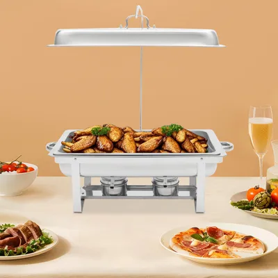 Image de Chauffe-plat de buffet 7 L en acier inoxydable, plateau, distributeur et chauffe-plat de buffet argenté pour la restauration, les buffets, les hôtels et les restaurants