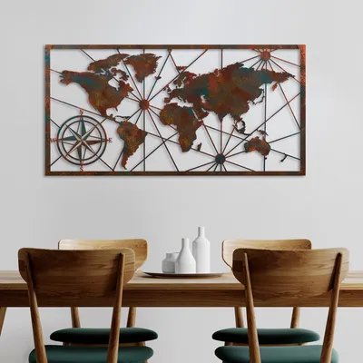 Obrázok produktu pre Wallity, Veľká mapa sveta - 2, dekoratívny kovový doplnok na stenu, 100 % KOV, viacfarebný, 120 x 60 cm