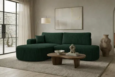Produktbild von Kaiser Möbel Ecksofa mit Schlaffunktion und Bettkasten, Cordstoff Tilia, Grün, Links, ROUND ONE OPEN XL