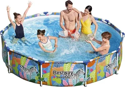 Produktbild von Bestway® Steel Pro™ Frame Pool ohne Pumpe Ø 305 x 66 cm, buntes Zebra-Design, rund