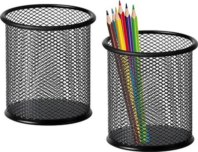 Productafbeelding van Pennenhouder, rond, metalen rooster - 2 stuks, zwart