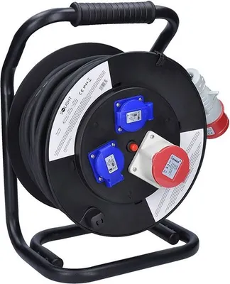Produktbild von Solight Verlängerungskabel auf Trommel, 3 Steckdosen,,, außen, 400V + 230V, 25m Gummikabel 3x1,5mm2, IP44