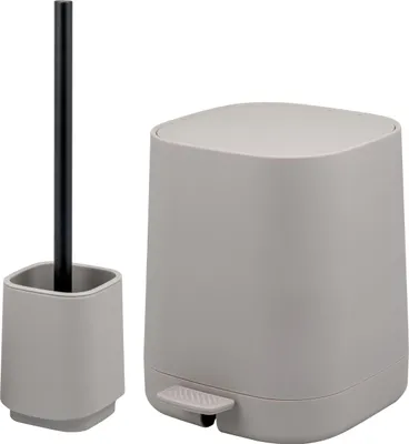 Produktbild von eluno Bad-Set VALONA 2tlg. mit Kosmetikeimer 4,5 Liter und WC-Garnitur aus Kunststoff in Taupe