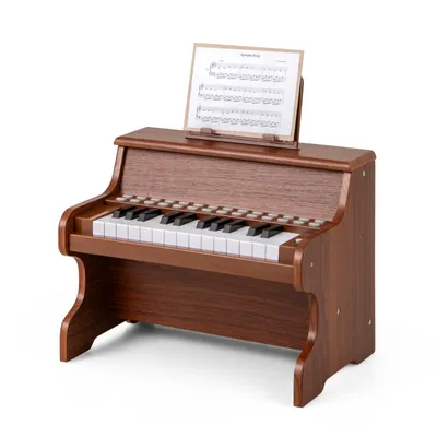 Produktbild von GOPLUS Klavier Kinder, 25 Tasten Leuchttasten-Piano mit abnehmbarem Notenhalter, Lehrmodus, Musikinstrument für Kinder ab 3 Jahren (Braun)
