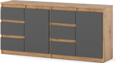 Zdjęcie produktu dla Komoda Nowoczesna 6 Szuflad Duża 160Cm Szafka Loft Dąb Wotan Szary
