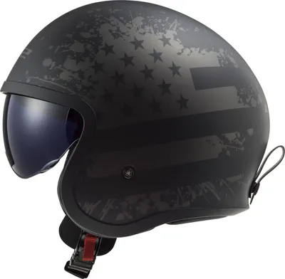 A black motorcycle helmet with a distressed American flag design.