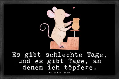Produktbild von Mr. & Mrs. Panda Fussmatte Maus Töpfern 40 x 60 cm - Schwarz - Geschenk, Bodenvorleger, bodenmatte, Töpferkurs, Schuhabstreifer, Türvorleger, fußmatte, Töpferei