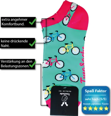 Produktbild von TwoSocks lustige Sneaker Socken - Bike Socken  Damen & Herren witzige Füßlinge als Geschenk Baumwolle Einheitsgröße