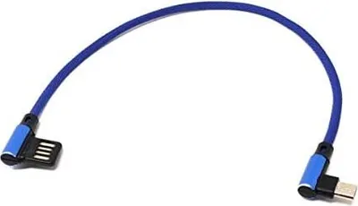 Produktbild von SYSTEM-S Micro USB Kabel Nylon links gewinkelt auf umkehrbarer USB Schnittstelle Typ A in blau 29 cm