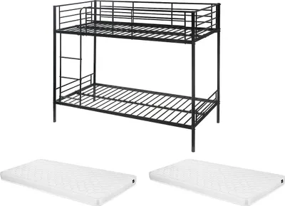 Produktbild von Etagenbett DUOTIS - 2 × 90 × 190 cm - Schwarz + Matratzen