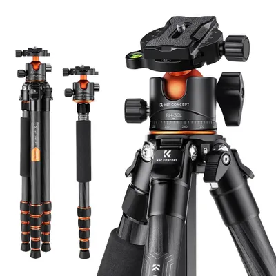 Immagine prodotto di K&F CONCEPT: Treppiede per fotocamera in fibra di carbonio, colore nero e arancione, altezza 156 cm