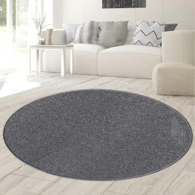 Produktbild von Flachgewebe-Teppich im schlichten einfarbigen Design in anthrazit Größe - 133 cm Rund