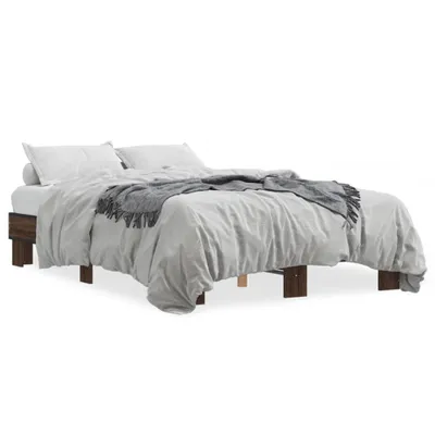 Produktbild von vidaXL Bettgestell Braun Eichen-Optik 135x190 cm Holzwerkstoff Metall