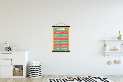 Produktbild von MuchoWow® Textilposter Kinderzimmer - Monate - Bildung - Mädchen - Kinder - Kind - Kindheit 60x90 cm mit schwarzem Rahmen - Poster Wohnzimmer