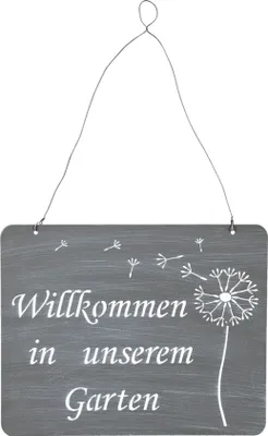 Produktbild von Schild Willkommen Im Garten 31x25cm Deko Grau Pusteblume Eisen Wandbild