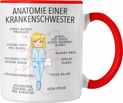 Produktbild von Trendation - Anatomie Krankenschwester Tasse Geschenk Lustige Geschenkidee Beste Krankenschwester Krankenhaus Ausbildung  (Rot)