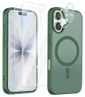 Image de Avizar, coque de protection MagSafe pour iPhone 17, avec 2 protections en verre trempé et 2 protections pour l'appareil photo, couleur vert foncé