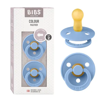 Produktbild von BIBS Colour Schnuller 2er-Pack, BPA-frei, Symmetrischer Nippel. Naturkautschuk / Latex, Hergestellt in Dänemark, Größe 2 (6-18 Monate), Sky Blue