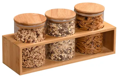 Produktbild von Vorratsdosen mit Bambusständer, luftdicht, 3er-Set, Kesper