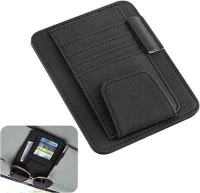 Produktbild von Auto-Sonnenbrillenhalter mit Organizer - Kunstleder - Sonnenbrillenhalter für den Wagen mit Organizer - Aufbewahrung für Sonnenbrille, Karte und Stift