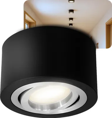 Produktbild von SSC-LUXon LANTI Aufbauspot schwarz rund silber Innenring – schwenkbarer Strahler mit LED 4W neutralweiß 230V – Spot für Wohnzimmer & Küche
