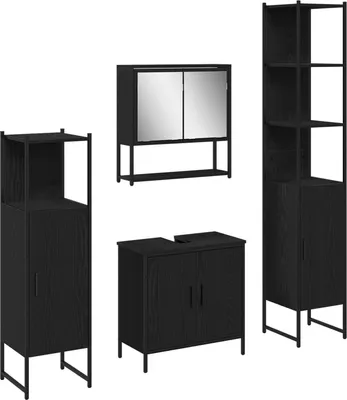 Produktbild von Möbel 4-teiliges Badezimmermöbel Set Schwarz Eiche Holzwerkstoff - Badezimmer 3334414
