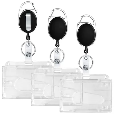 Produktbild von 3-teiliges, einziehbares Lanyard mit transparentem Kartenhalter, Auswelter und Namensschildhalter-Set für Schlüsselanhänger und Ausweiskarten
